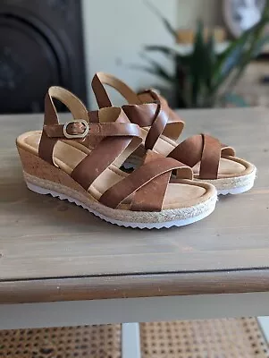 Gabor Tan Leather Summer Wedge Sandals Size 9 • £35