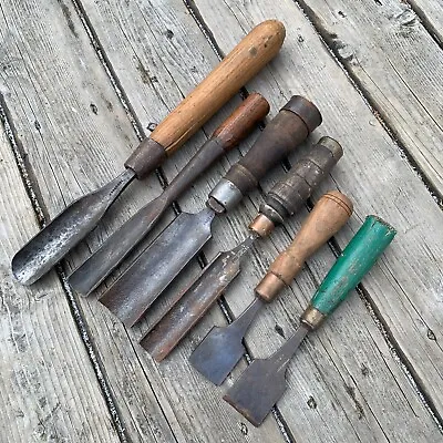 Lot Of 6 Vintage Large Woodworking Chisels - Sheffield England Sorby Etc. Chisel • $62.81
