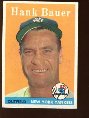 1958 Topps Baseball Card LOW #9 Hank Bauer World Champion New York Yankees EXMT+ • $6.95