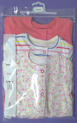 £10.75 • Buy 3 Pack Ex Mothercare Baby Girls Floral Print Sleepsuits NB - 18/24 Months NEW