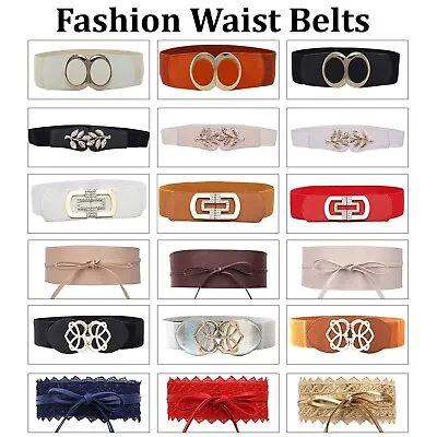 Women Ladies Stretch Wide Bow Elastic Buckle Waist Belt Dress Waistband • £4.59