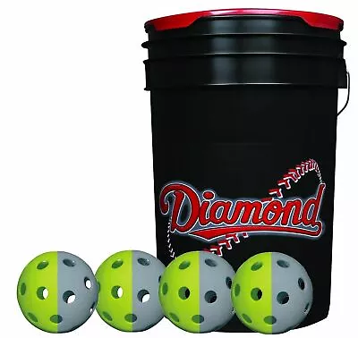 Diamond 6 Gallon Ball Black Bucket With 36 TruFlite Flexible Training Baseballs • $84.95