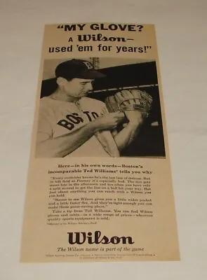 1956 Wilson Baseball Glove Ad ~ TED WILLIAMS ~ My Glove? ~ Red Sox • $4.37