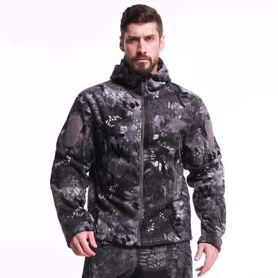 ESDY Men's Jacket Winter Fleece Military Tactical Outdoor Warm Coat Camo Hooded • $42.99