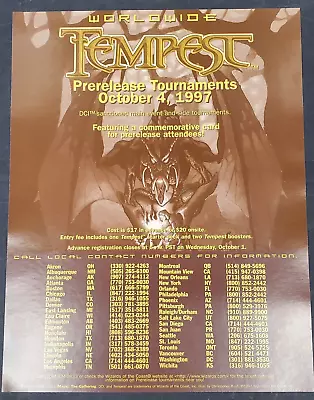 Rare 1997 Magic The Gathering Tempest Prerelease Tournament Location Poster • $7