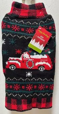 Christmas Dog Cat SWEATER Costume Black Red Plaid Pickup Truck + Tree Medium NWT • $8.88