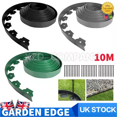 10 – 50 Metre FLEXIBLE GARDEN BORDER GRASS LAWN PATH EDGING WITH PLASTIC PEGS • £15.99