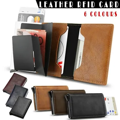 $8.25 • Buy New Leather Credit Card Holder Men's Money Cash Wallet Clip RFID Blocking Purse