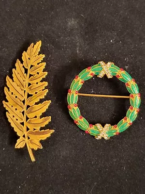 Vintage MMA Metropolitan Museum Of Art Leaf Brooch Pin+Reef  Stone Mis Gold Tone • $25