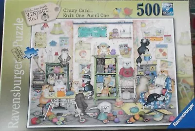 Ravensburger 500 Piece Jigsaw - Crazy Cats - Knit One Purl One -Linda Jane Smith • £2.50