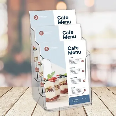 3 X  A4 Wall Mount Leaflet Menu Brochure Holder Retail Shop Display Dispenser • £17.90