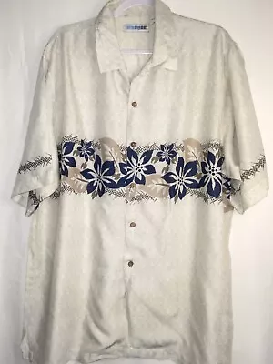 Canyon River Blues Mens Large Beige Floral  Short Sleeve Button Front Shirt • $13.84