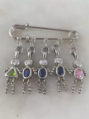 Vintage Silver Tone Birthstone Children Safety Pin Brooch - 14.2 Grams • $30