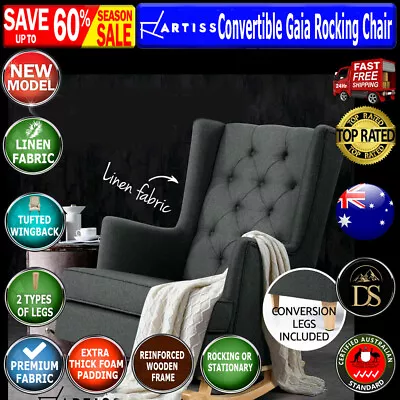 Rocking Armchair Feeding Chair Fabric Armchairs Lounge Recliner Artiss Charcoal • $356.30