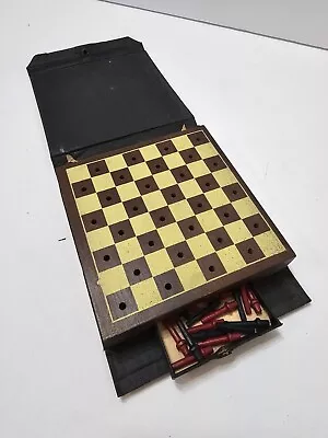 Vintage Wooden Peg Checkers Travel Game • $15