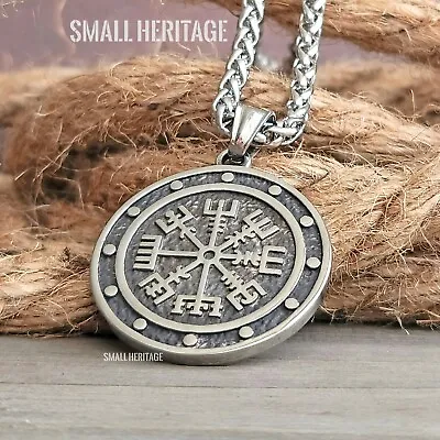 Viking Vegvisir Stainless Steel Necklace Nordic Compass Pendant Women Men • $19.39