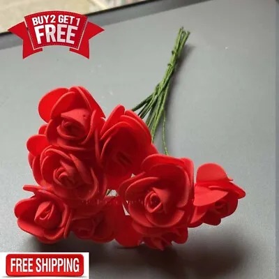 100pcs Artificial Flowers Foam Rose Fake Flower With Stem Wedding Party Bouquet • £1.89