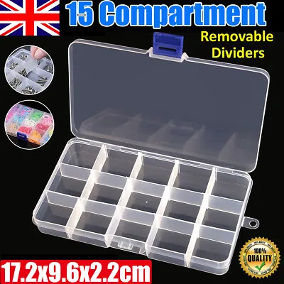 £2.19 • Buy Removable 15 Compartment Clear Plastic Storage Organiser Craft Bead Boxes Case