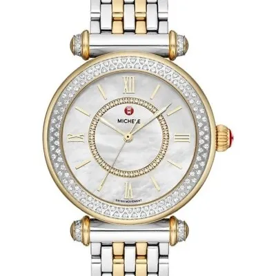 New Michele Caber Mid Diamond Mop Dial Gold Two-tone Watch Mww16e000001 • $1395