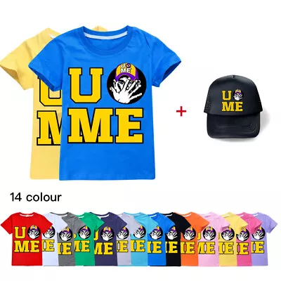 Kids Boyss T-shirt John Cena Print Short Sleeve +Baseball Cap Set Costume Top • $23.69