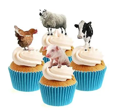 Novelty Farm Animals Collection 12 Edible Stand Up Wafer Paper Cake Toppers  • £3.29
