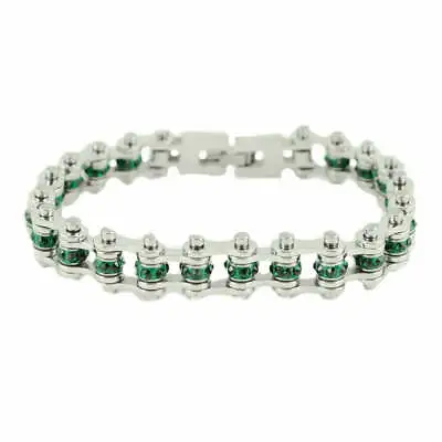 Ladies Birthstone May Bike Chain Bracelet Imitation Emerald 169 • $29.95