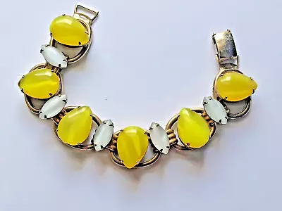 Vintage Yellow Pear Shape & White Moonstone 6 Link Bracelet • $60