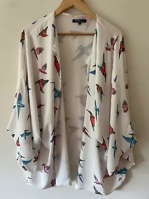 PIPER WOMAN - Size XL Or 22 White Bird Print Cardigan Jacket Top • $18.95