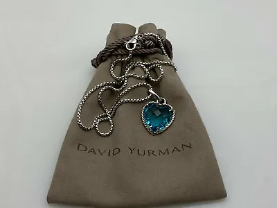 $256 • Buy David Yurman 19x23mm Cable Blue Topaz Heart Pendant Enhancer With Chain 17''