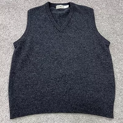 LL Bean Sweater Vest Men’s Size M Gray V-Neck Lambswool Knit Made In Scotland • $17.59