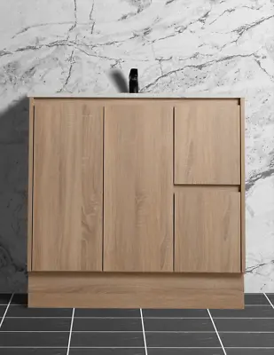 900mm Oak Freestanding Vanity Bathroom Cabinet Ceramic Basin/Stone Top • $490