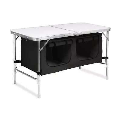 Kiliroo 120cm Folding Camping Table Adjustable Portable Outdoor W/ Storage Black • $104.95