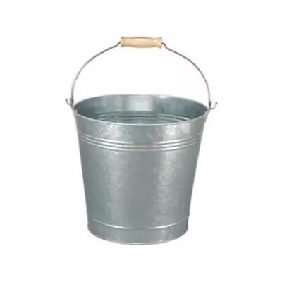 10l Traditional Galvanised Strong Steel Metal Bucket With Wooden Handle • £6.99