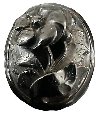 Victorian Whitby Jet Brooch Pendant Antique Mourning Carved Flower Large • $349