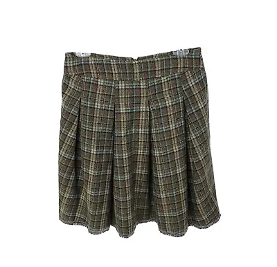 Gunex Vintage Skirt Womens 4 Plaid Knee Short 100% Virgin Italy Wool Fringe Zip  • $14.49
