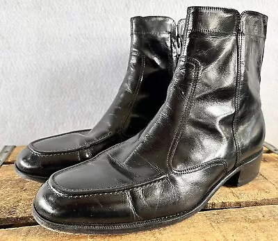 Florsheim Vintage 60-70s Black Leather Side Zip  Beatles  Ankle Boot Men’s 11 D • $44.95