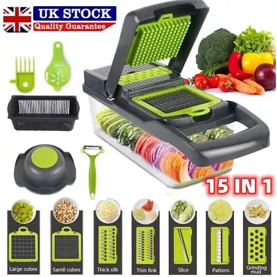 15 In 1 Food Vegetable Salad Fruit Peeler Kitchen Cutter Slicer Dicer Chopper UK • £8.39