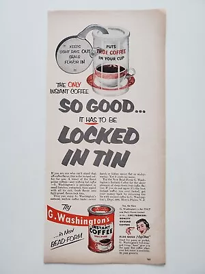 G. Washington's Instant Coffee In Tin Can Bead-Form 1954 Vintage Print Ad • $9.99