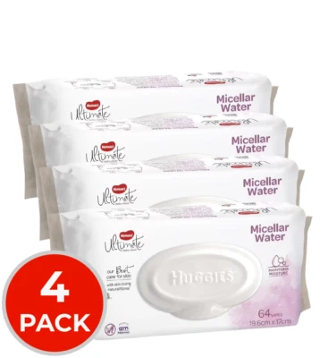 $17.99 • Buy 4 X Huggies Ultimate Baby Wipes Micellar Water Pk64