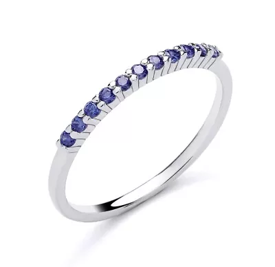 925 Sterling Silver Tanzanite Cz Eternity Band Ring Size J K L M N O P Q R S • £9.95