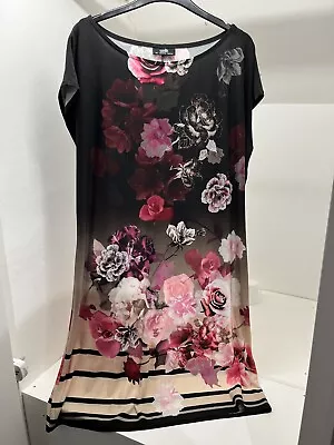 Wallis Dress Floral.  Black/Pink.  Stretchy Comfy.  Large  VGC • £9.99