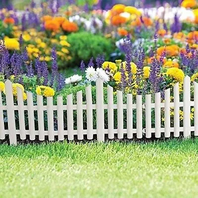 Garden Edging Picket Fence 4 White Panels Flower Bed Border Outdoor Decor Wall • £10.99