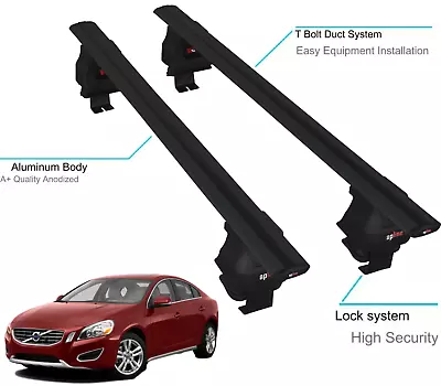 Fits Volvo S60 2010-2018 Roof Rack Cross Bar Smooth Roof Bars Black • $219.99