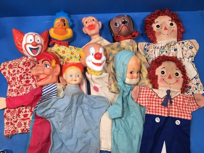 $24 • Buy 10 Vintage Hand Puppets Gund Baby Huey Bozo Mr Rogers Characters +++ L5