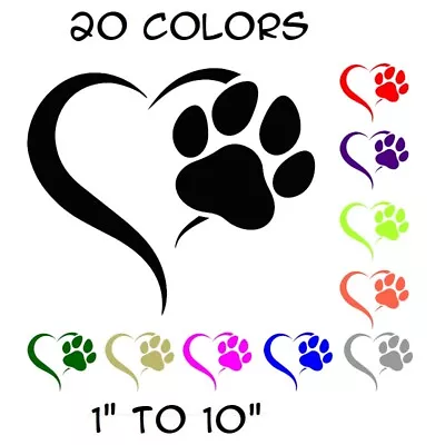 Heart Paw Sticker Vinyl Decal - Dog Cat Pet Puppy Love Wall Decor Car Window • $1.89