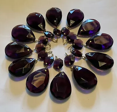12 Vintage CZECH Purple Amethyst ‘Tear Drop’ Chandelier Crystals I 1/2”VG Cond • $36