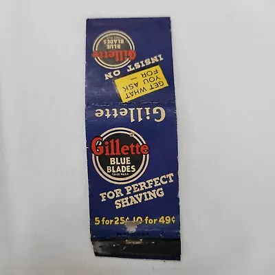 Vintage Matchbook Cover Used Matches Removed Gillette Blue Razor Blades Old • $4.99