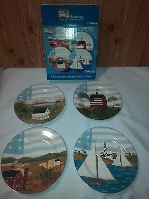 Set Of 4 1999 Warren Kimble America The Beautiful 8  Plates W/ Box • $39.99