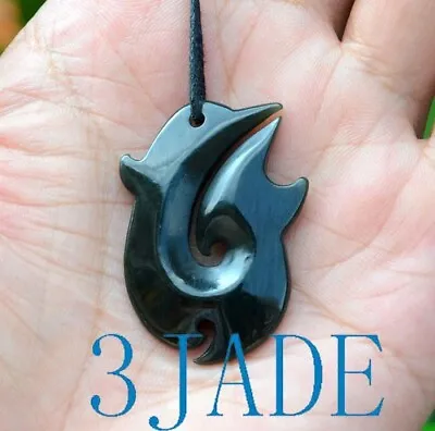 Natural Nephrite Jade Hei Matau Fish Hook Pendant New Zealand Maori Necklace • $12.95