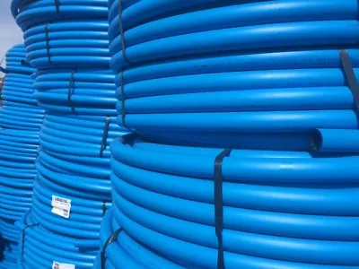 BLUE MDPE PLASTIC MAINS WATER PIPE 50MM 25m 50m 100m 150m Roll Coil • £329.90